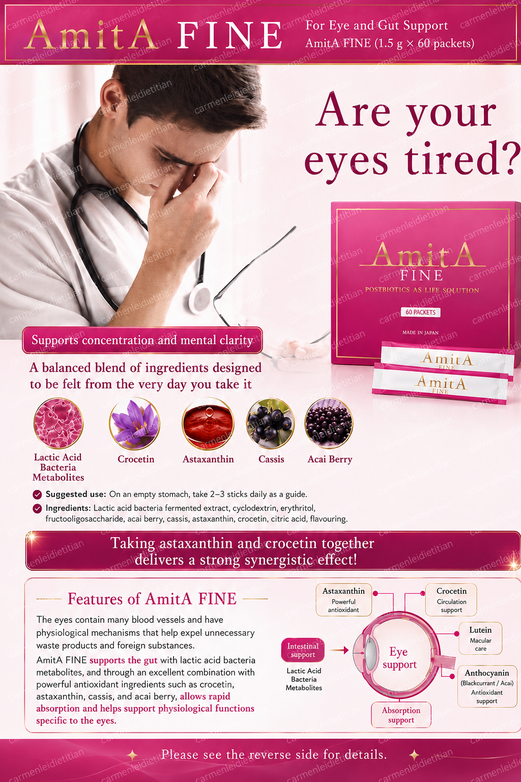 AmitA FINE Postbiotic Granules | Japanese Antioxidant & Lactic Acid Bacteria Metabolite Supplement for Gut, Eye & Skin Wellness